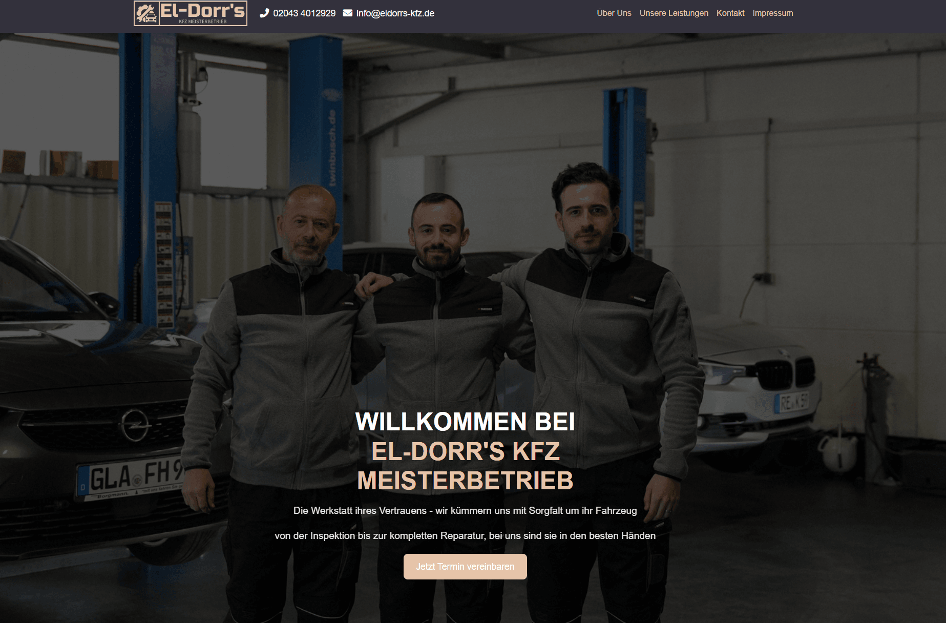 Eldorrs KFZ - Portfolio Projekt von Hobe Digital. Innovative KFZ-Werkstatt-Website mit WhatsApp-Integration und digitalem Service-Management.